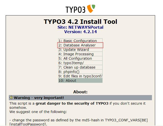 図５：TYPO3のインストールツール（３）