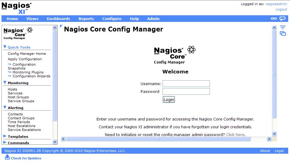 図１１：Nagios XI デモサイトNagios Core Config Manager画面