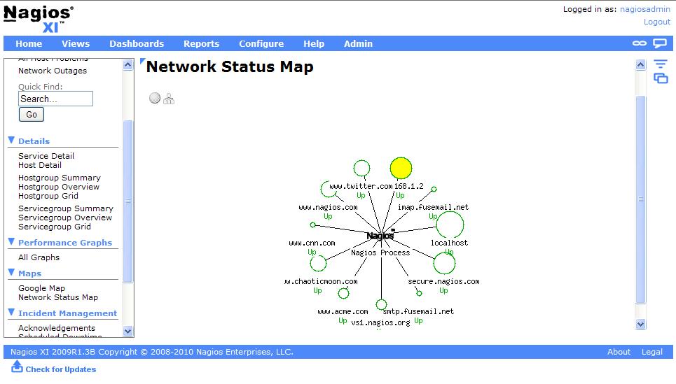 図７：Nagios XI デモサイトStatus Map画面